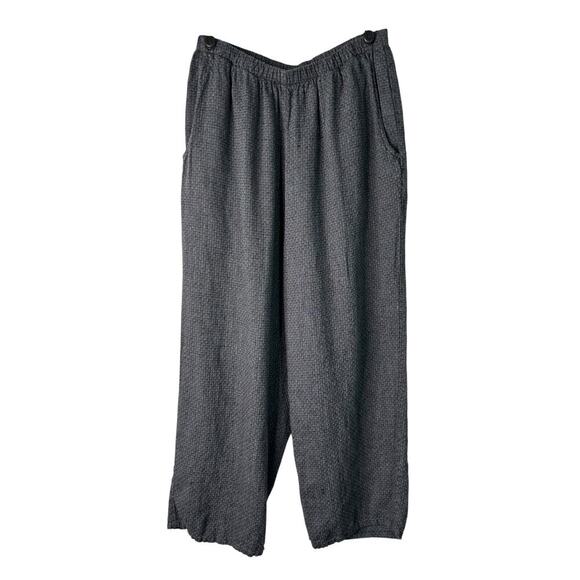 Flax Pants Size S 100% Linen Lagonlook Grey Textured Cropped Bohemian Wide Leg - Picture 1 of 11